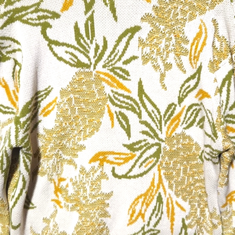 Maeve Anthropology Tropical Pineapple Knit 100% Cotton Cardigan Size M Like New - Picture 7 of 14